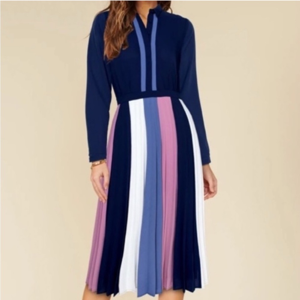 Adelyn Rae Navy and Pink Long Sleeve Dress